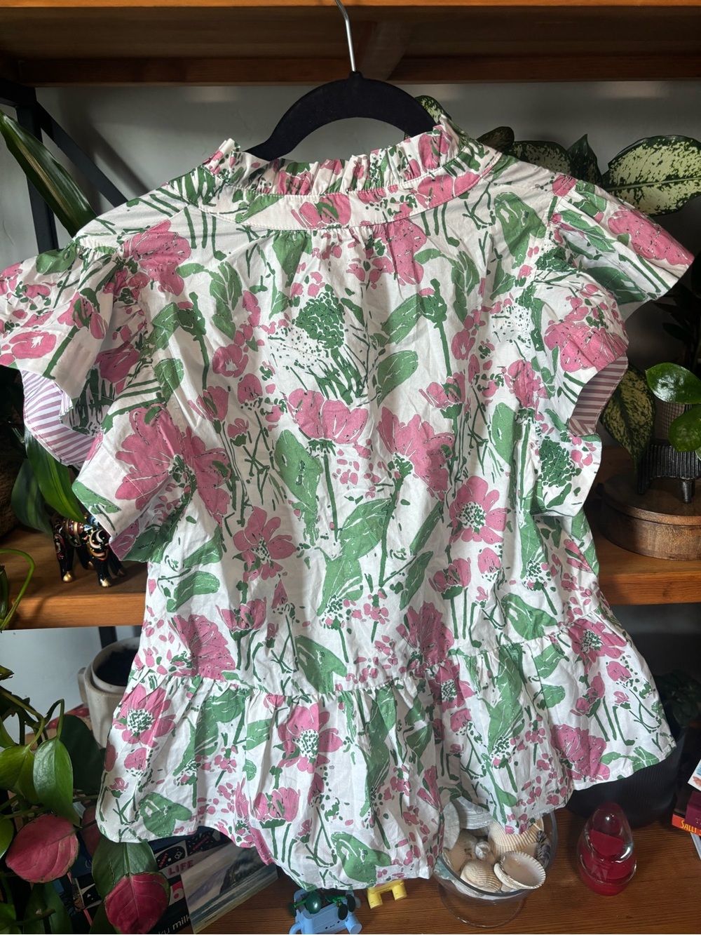 Entro White Floral Print Ruffle Trim Cotton Top | Medium - Picture 7 of 8